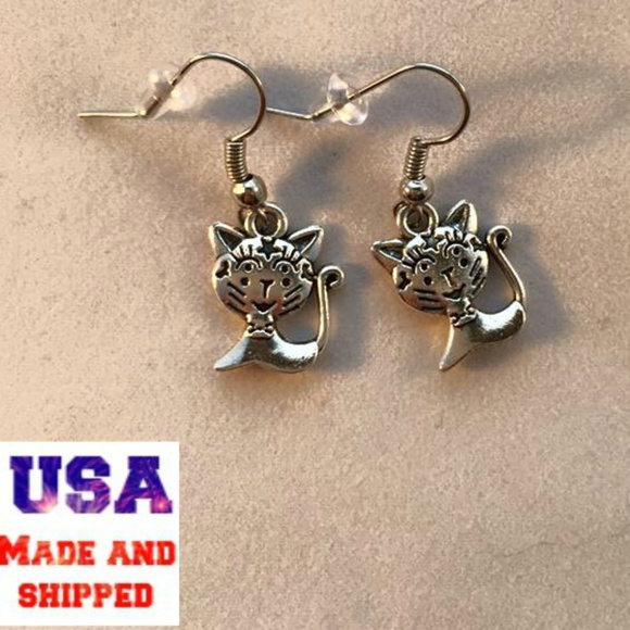 Star Cat Earrings Hypoallergenic Hooks - Picture 2 of 2